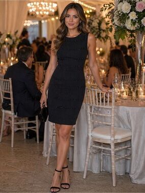 Evan Picone Very Black Beaded & Embroidered Sleeveless Sheath Dress Size 12